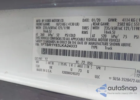 2020 Ford Transit-250 из США, поврежденный, VIN 1FTBR1Y83LKA24333